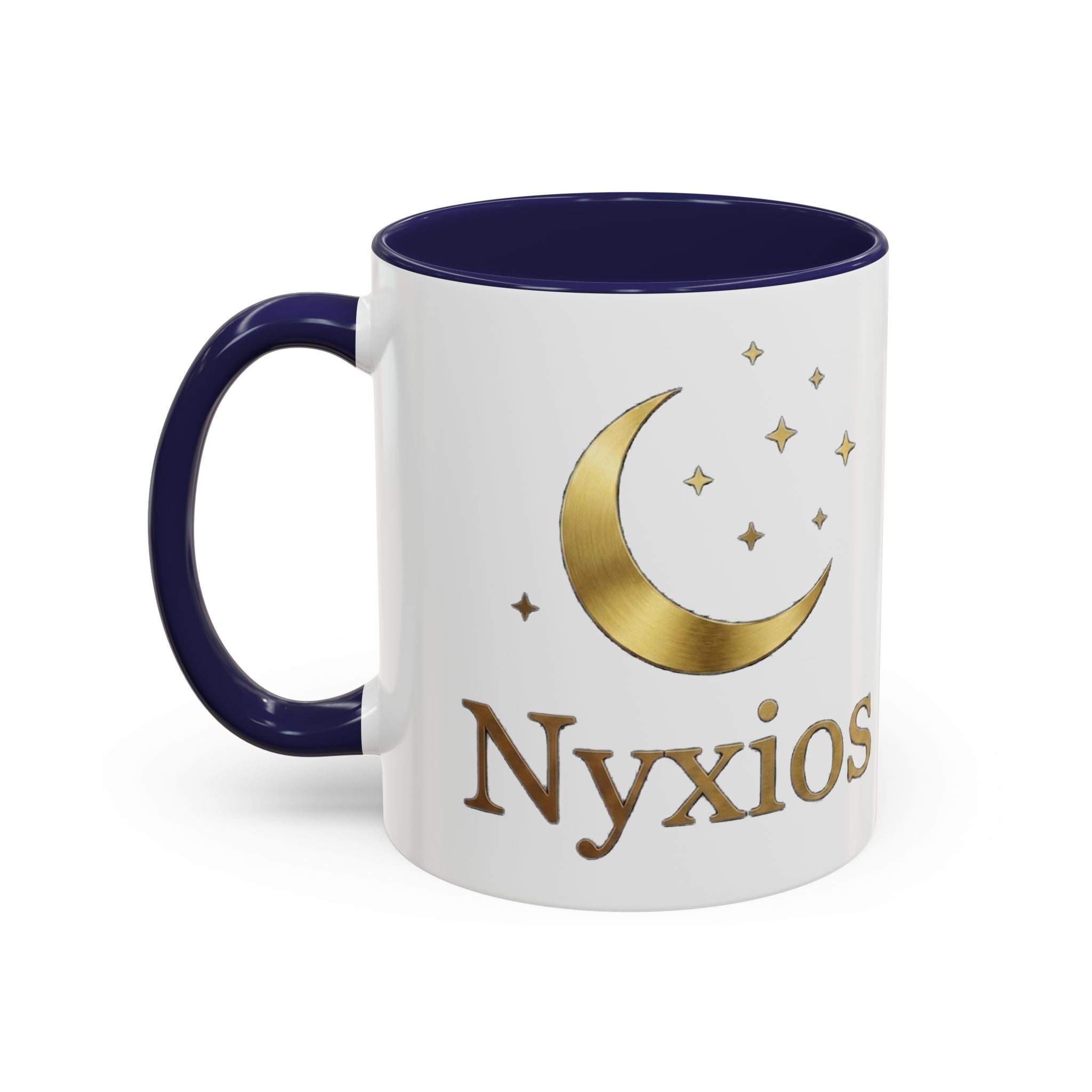 Nyxios Gold Moon Accent Coffee Mug – Celestial Stars Ceramic Cup (11/15oz)