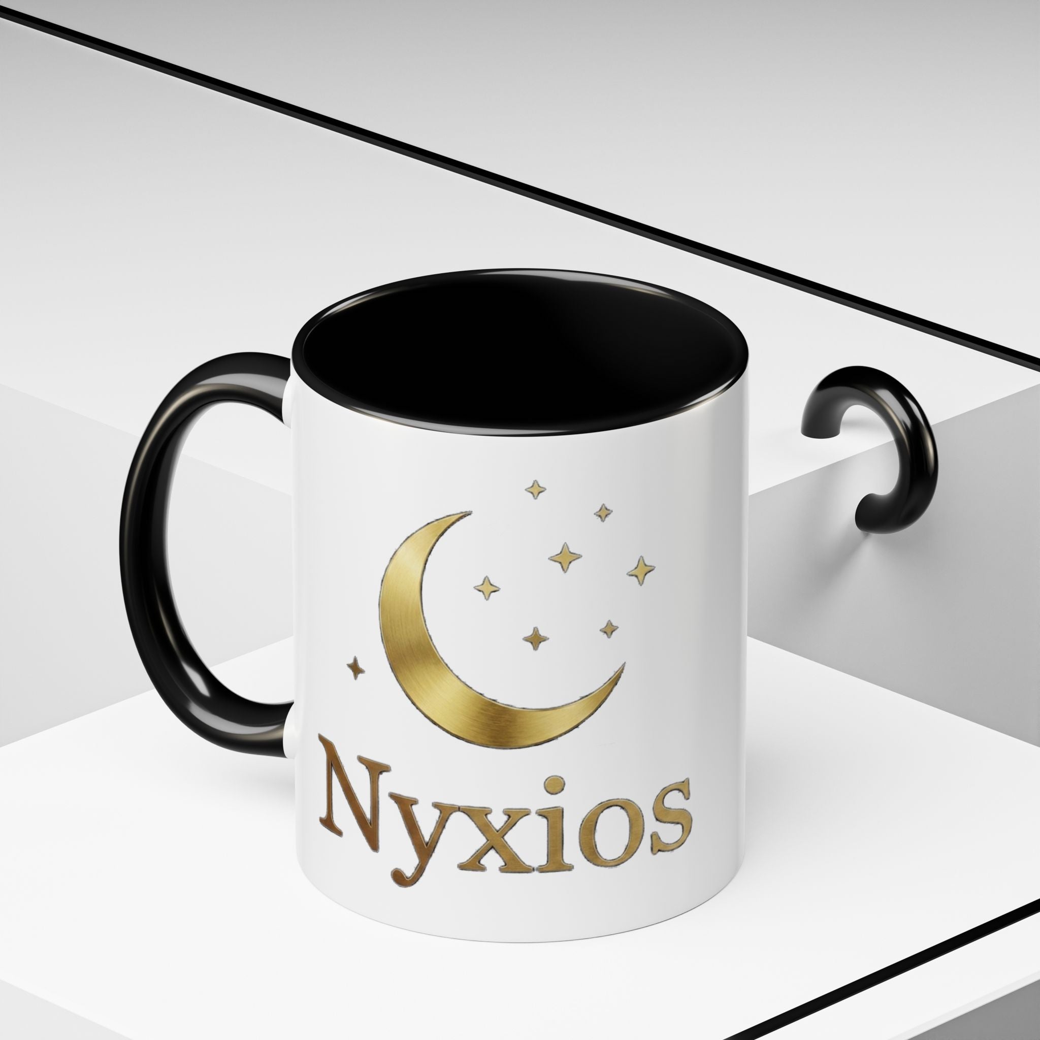 Nyxios Gold Moon Accent Coffee Mug – Celestial Stars Ceramic Cup (11/15oz)