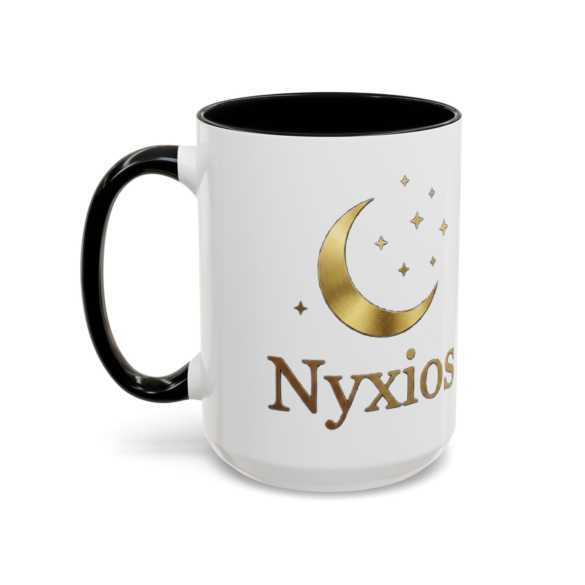 Nyxios Gold Moon Accent Coffee Mug – Celestial Stars Ceramic Cup (11/15oz)