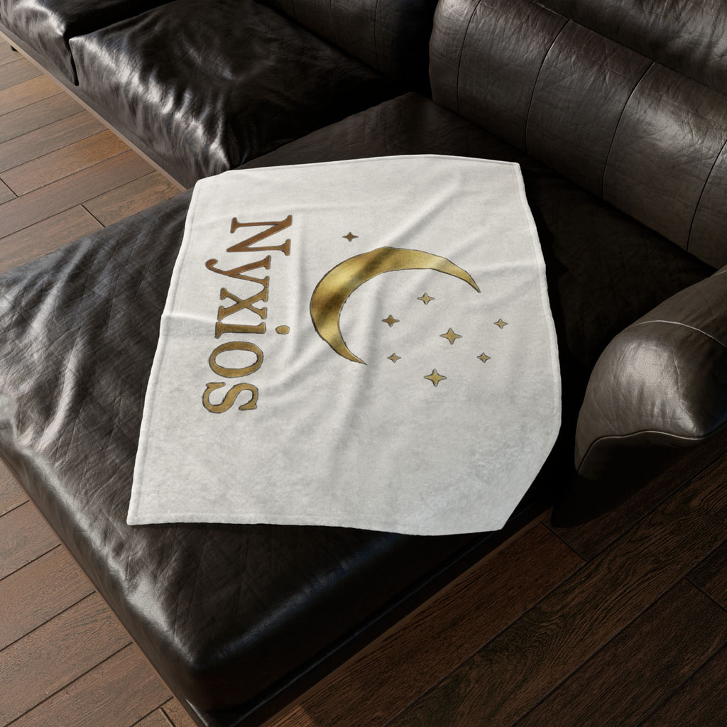 Nyxios Moonlight Blanket — Soft Polyester Throw with Gold Crescent & Stars